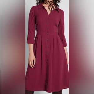 ModCloth Broadcast Coordinator Button Down Shirt Dress Deep Red Size 10